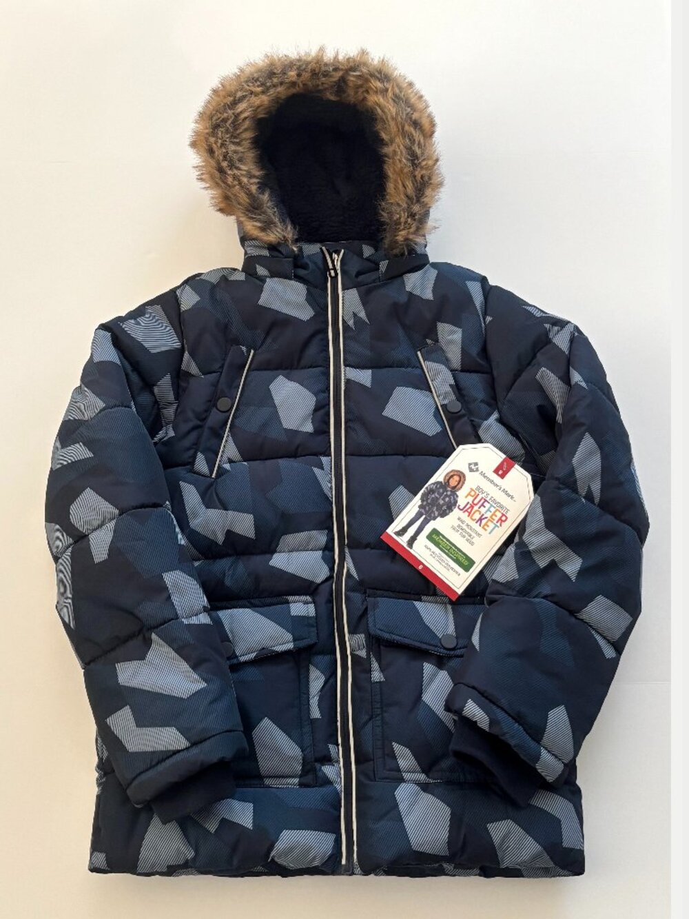NWT Member's Mark Boys Puffer Jacket w/ Fur Faux Hood Size 8